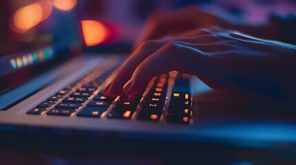 Hand Typing on a Keyboard: A close-up of hands typing on a sleek laptop keyboard.
