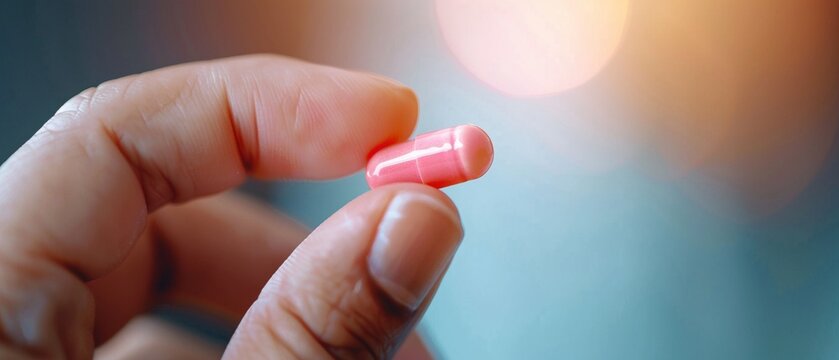 A person taking medication for persistent ache, detailed closeup of the pills, Realism, Photography, High contrast, Clinical and hopeful 8K , high-resolution, ultra HD,up32K HD