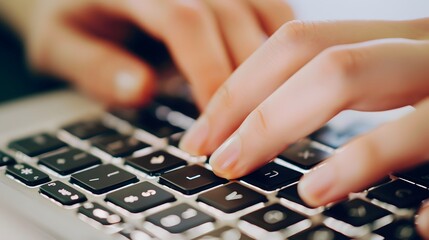 Hand Typing on a Keyboard: A close-up of hands typing on a sleek laptop keyboard.
