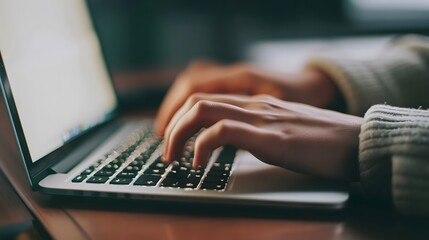 Hand Typing on a Keyboard: A close-up of hands typing on a sleek laptop keyboard.
