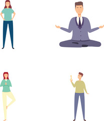 Problem solving icons set cartoon vector. Personal development and improvement. Challenge, success, risk