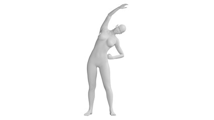 Female Mannequin Stretching Sideways Isolated on Transparent Background. Front View