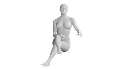 Female Mannequin Sitting and Relaxing with Crossed-Legs Isolated on Black Background. Front View