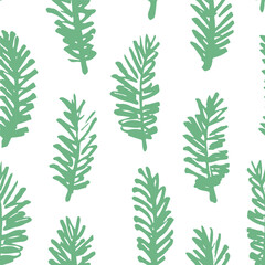 Vector seamless pattern with hand drawn spruce branches. Cute Christmas design for wrapping paper, textile, wallpaper and backgrounds.