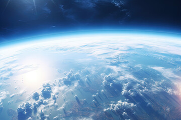 Fototapeta premium Earth horizon view from space. Satellite or plane view of the planet from stratosphere.