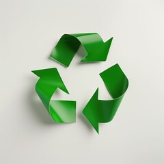 Obraz premium Green arrows forming the iconic recycle symbol on a white background, emphasizing sustainability and environmental consciousness through curvilinear shapes