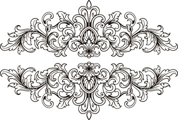 Baroque engraved. Victorian floral ornamental borders, vintage decorative frame elements. Vector illustration royal set for wedding invitation and greeting cards, ornaments romantic invitations