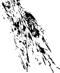 small various lines and spots of different sizes in grunge style drawn with black paint in a chaotic order in the shape of a leaf, vector