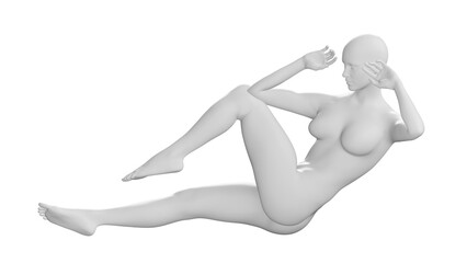 Female Mannequin Exercising (Doing Abs) Isolated on Transparent Background. Side View