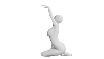 Female Mannequin in Kneeling Pose with Raised Arm Isolated on Transparent Background. Side View