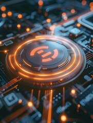 Fototapeta premium A close-up of a circuit board featuring the Bitcoin logo
