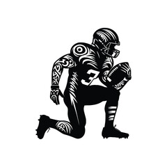 American football sport male player with ethnic tribal tattoo, gothic, pattern illustration, emblem shield badge