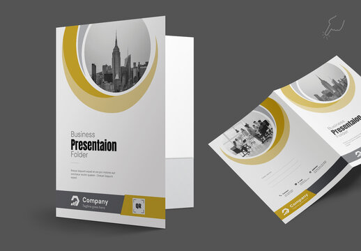 Presenation Folder Layout With Golden Colour Accents