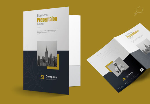 Presenation Folder Template With Golden Accents
