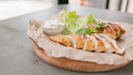 grilled chicken fillet, restaurant dish for the menu