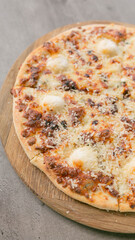 cheese pizza served in a restaurant, close-up in full foto
