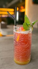 strawberry cocktail in a glass, with mint