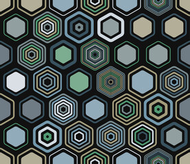 Seamless mosaic background. Geometric shapes of varied style and color. Large honeycomb cells. Tileable pattern. Seamless background. Beautiful vector illustration.