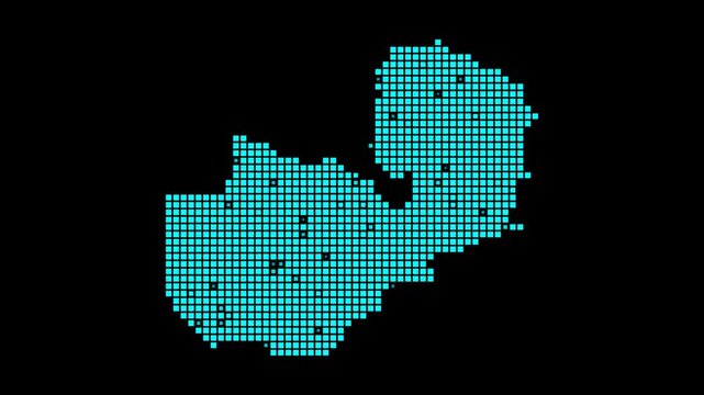 Zambia digital map. Map of Zambia in dotted style. Shape of the country filled with rectangles. Artistic video.