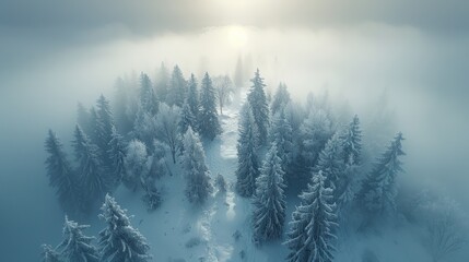 Obraz premium Enchanting Winter Landscape With Snow-Covered Trees Under Soft Morning Light. Generative AI