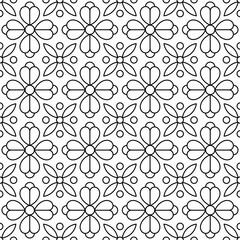 Fototapeta premium Seamless linear pattern with floral ornament shapes arranged symmetrically and repeating. Suitable for various decoration purposes such as textiles, fabrics, wallpaper, backdrops, etc.