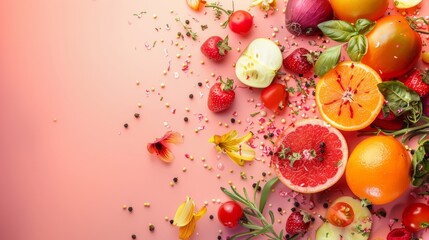 Colorful fruits and vegetables arrangement