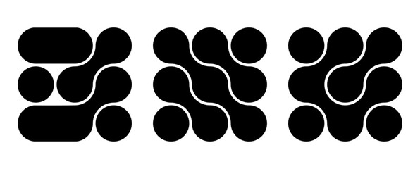 Set of connected black dots. Transition metaballs. Integration symbol. Circles pattern