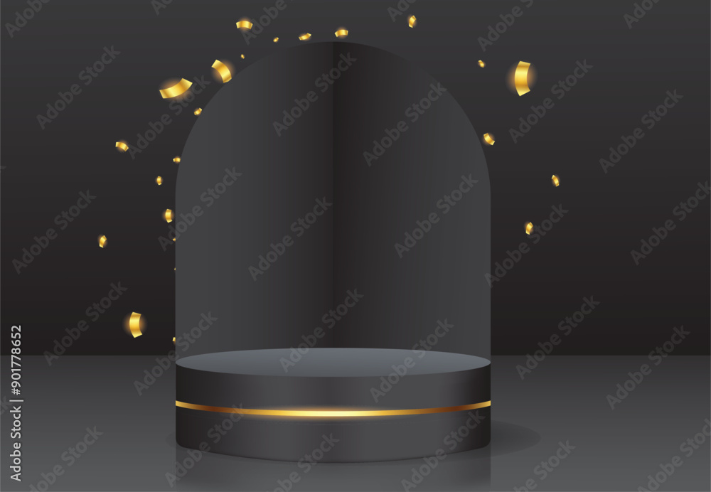 Poster 3d realistic product showcases background in black and golden color with light effect. luxury mockup