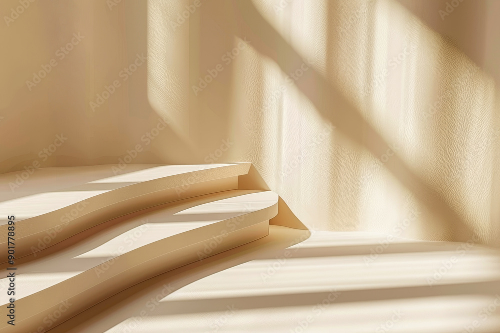 Wall mural light beige background for product presentation with abstract step design and natural light