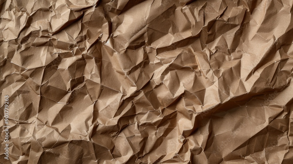 Poster crumpled craft paper texture as design background with space for text