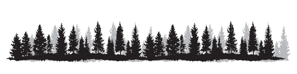 Set of pine trees silhouette isolated on white background