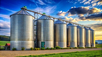 Obraz premium Agricultural Silos for Farm Storage and Usage