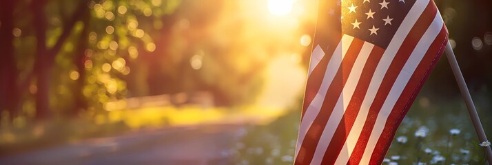 American flags waving outdoor for honoring. USA flag for Memorial Day, 4th of July, Labour Day, Independence Day, vote. Happy Veterans Day. Remember and Honor concept