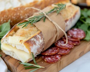 Salami and Cheese Sandwich Wrapped in Paper