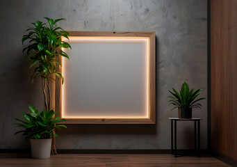 Dark wall with empty photo frame, Template of a picture framed on a wall 3D rendering