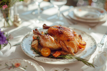 Fully cooked oven roasted holiday turkey. Professional fine dining gourmet food photography