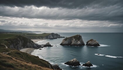A coastline during a cloudy day