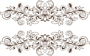 Baroque engraved. Victorian floral ornamental borders, vintage decorative frame elements. Vector illustration royal set for wedding invitation and greeting cards, ornaments romantic invitations