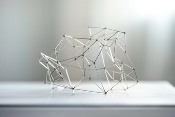 A beautifully composed photograph capturing the delicate intricacies of a wire sculpture, forming a geometric shape.
