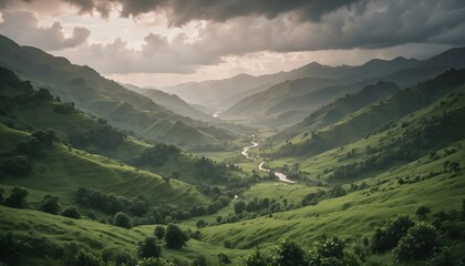 A lush valley after a heavy rainfall