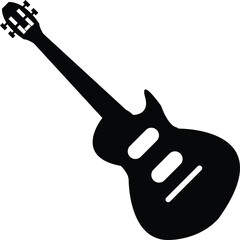 Guitars silhouette vector arts illustration. Black electric and acoustic music instrument, rock jazz guitar silhouette, music band guitars vector illustration icons set 