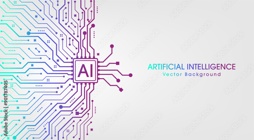 Poster Artificial intelligence abstract background, AI chipset on circuit board. Artificial intelligence and Machine learning technology concept. Vector Illustration.