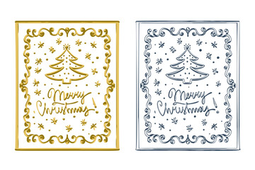 Greeting Card. Drawing of a Christmas fir-tree and hand-drawn lettering. Vector illustration