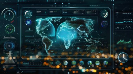 Digital interface showing global energy consumption trends and renewable energy adoption. 