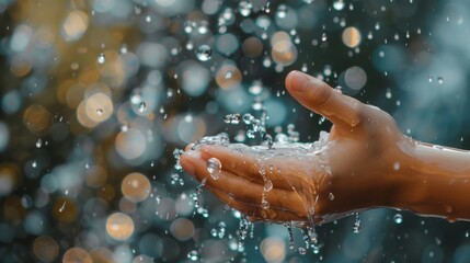 Fototapeta premium Hands catching water droplets in the air