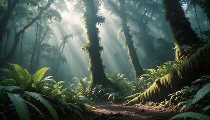 A rainforest with trees