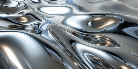 Abstract Chrome Texture With Fluid Metal Surface Reflecting Light