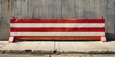 Obraz premium A red and white striped barricade blocks the entrance to a construction site, keeping pedestrians safe