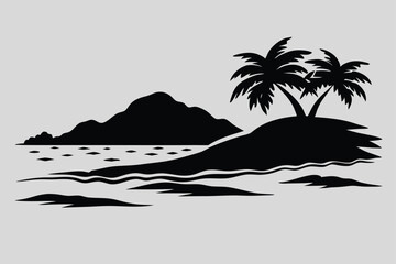 Sandy Shores Vector Beach Landscape Silhouette Design – Printable Graphics