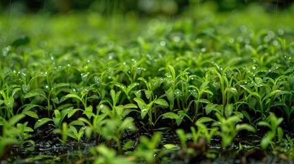 Grass growth after rainfall viewed up close
